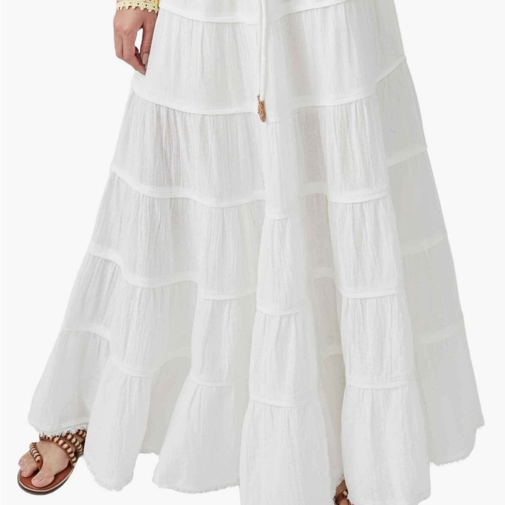 Free People White Tiered Maxi Skirt